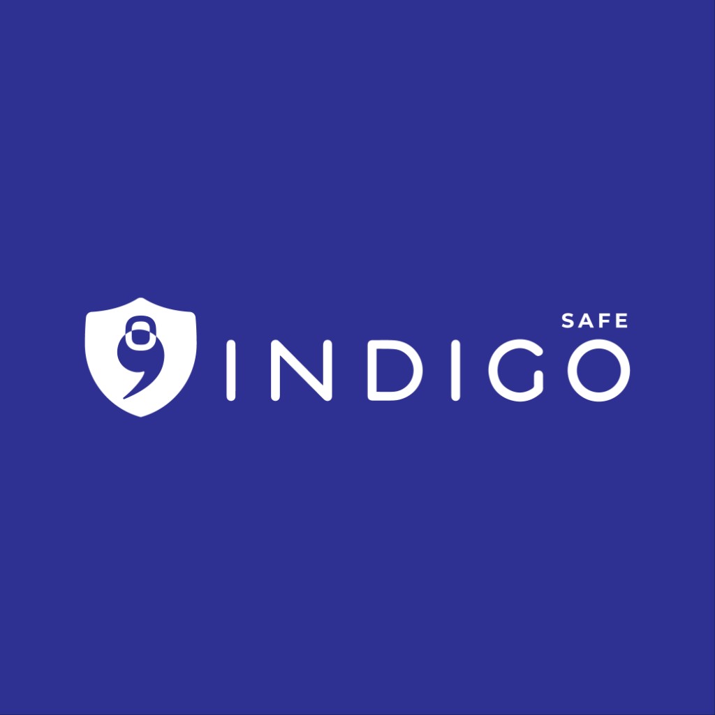 Indigo Safe лого на темна позадина